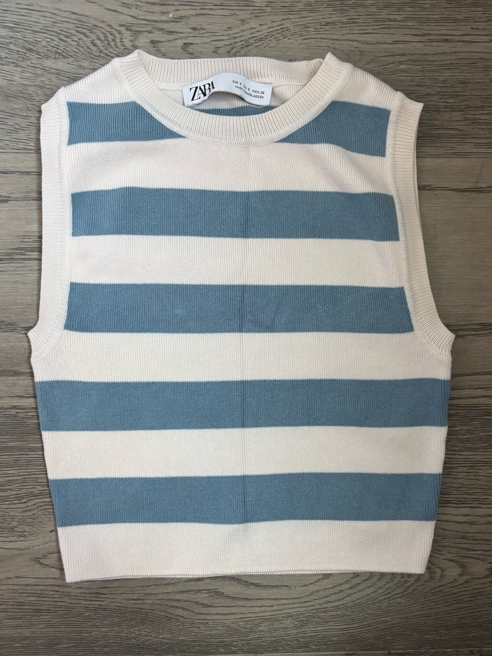 ZARA Blue White Striped Sleeveless Knit Crop Top S